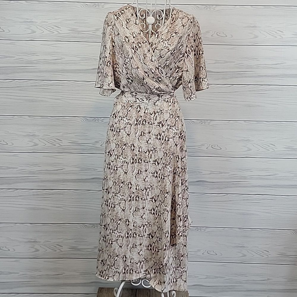 Chelsea 28 Wrap Dress Beige Snake Print Midi Length Womens Size XXL